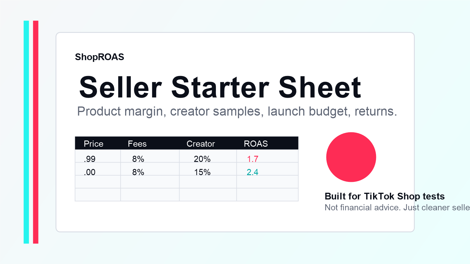 ShopROAS Seller Starter Sheet spreadsheet preview